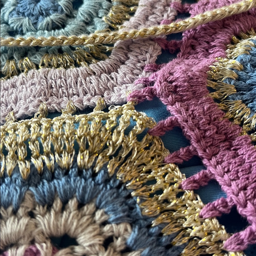 Boston Proper Crochet Multicolor Hexagon Sweater - Blue/Pink/Lavender - Picture 4 of 6